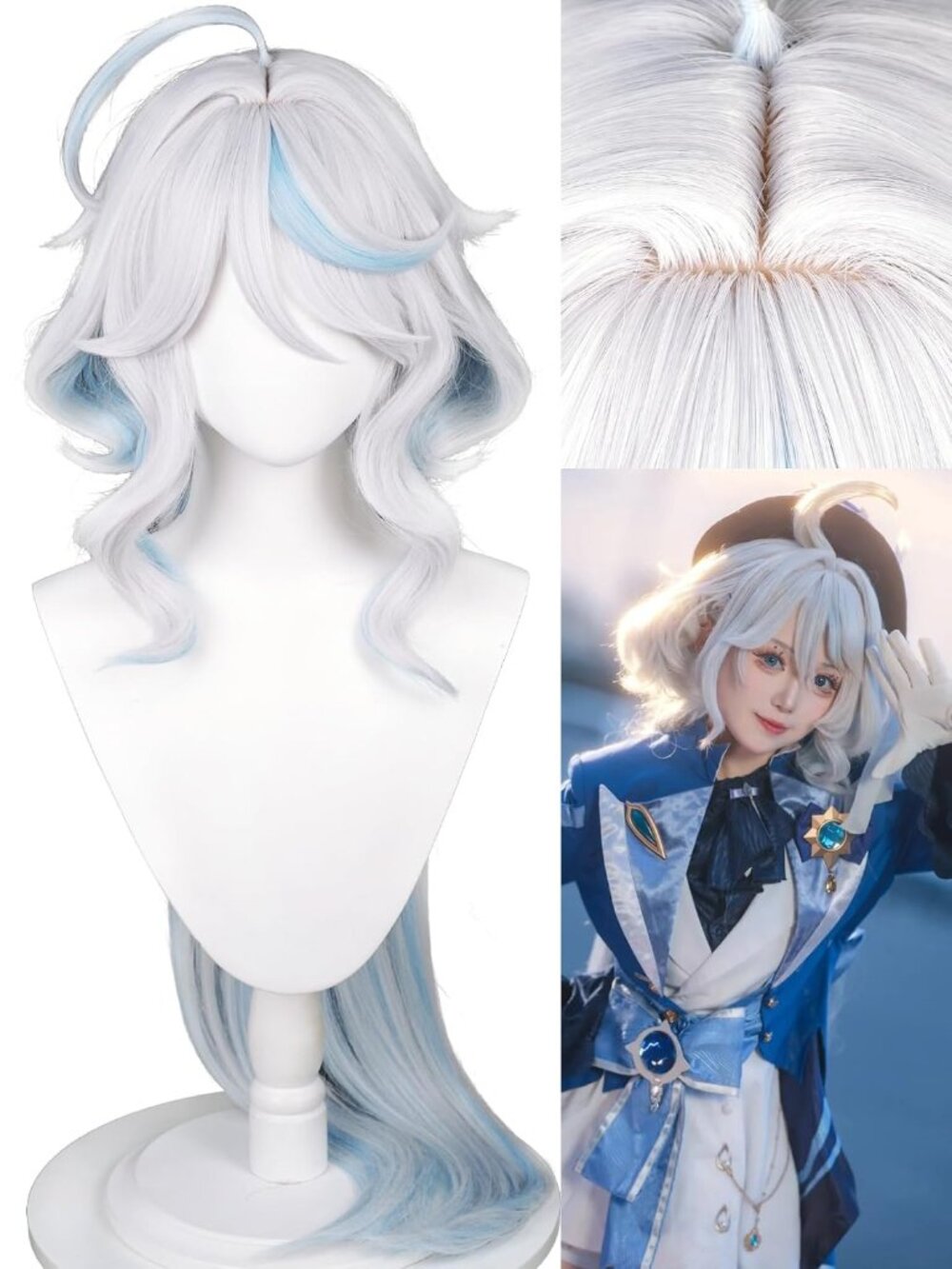 Women's Focalors 39 Inch Cosplay Platinum Blonde Wigs With Side Part Bangs